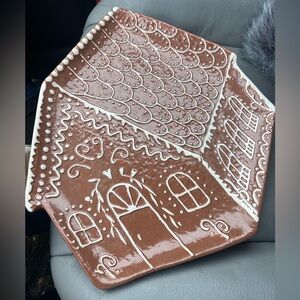 Pottery Barn Brown and White Gingerbread-House Ceramic Serving Platter